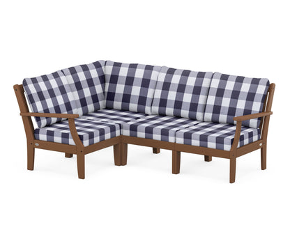 POLYWOOD® Braxton Modular 4-Piece Deep Seating Set in Teak / Buffalo Plaid Navy