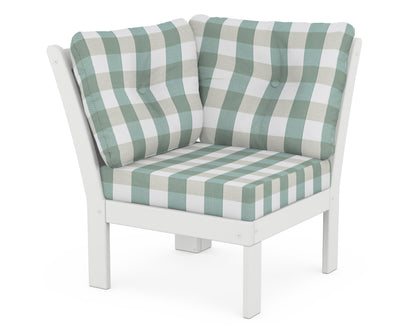 POLYWOOD® Vineyard Modular Corner Chair in White / Buffalo Plaid Glacier Spa