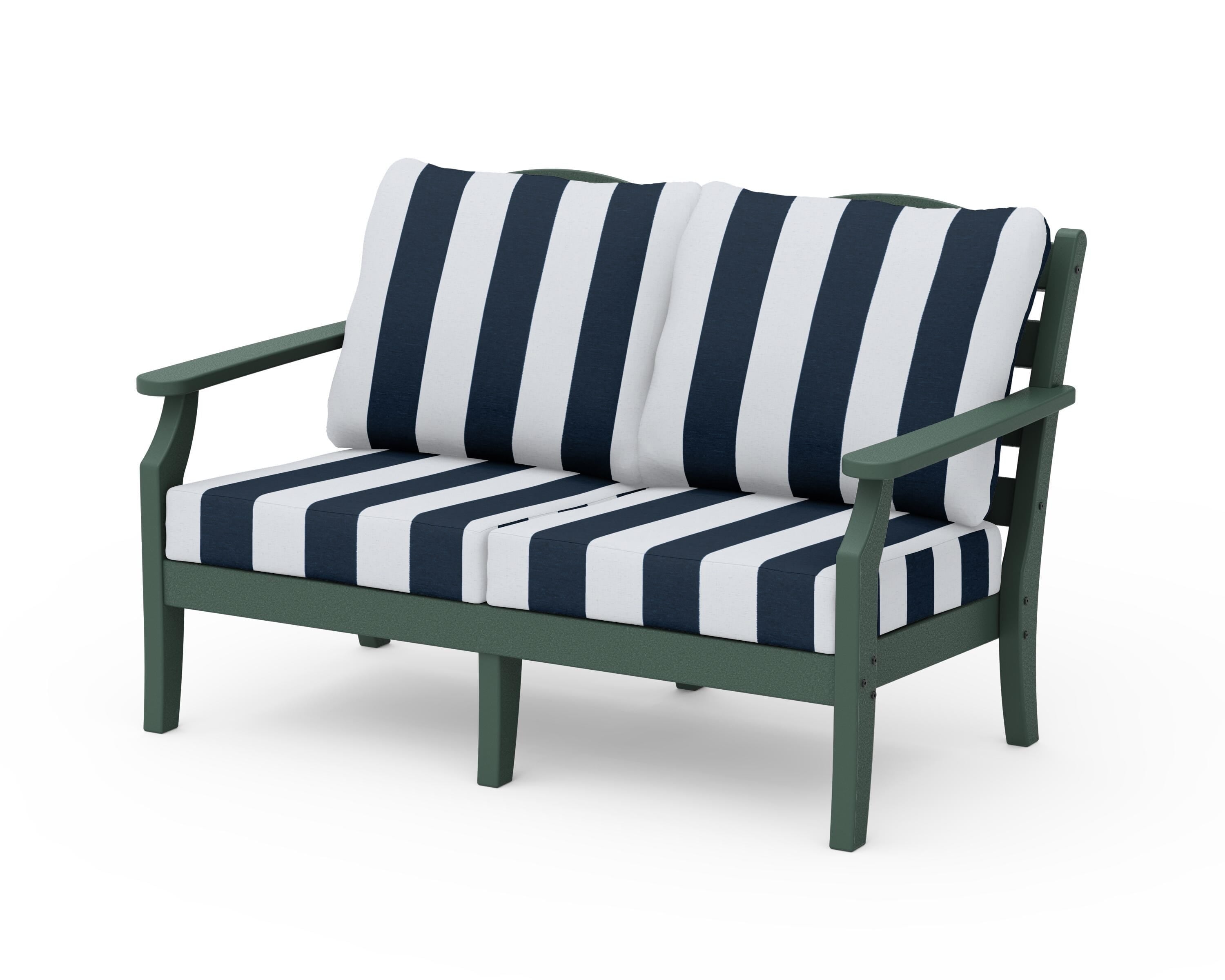 Draper James™ by  POLYWOOD® Savannah Deep Seating Loveseat in Green / Cabana Stripe Marine Indigo