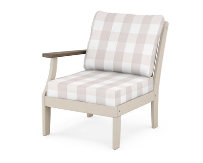 POLYWOOD® Braxton Modular Left Arm Chair in Sand / Kona / Buffalo Plaid Dune Burlap
