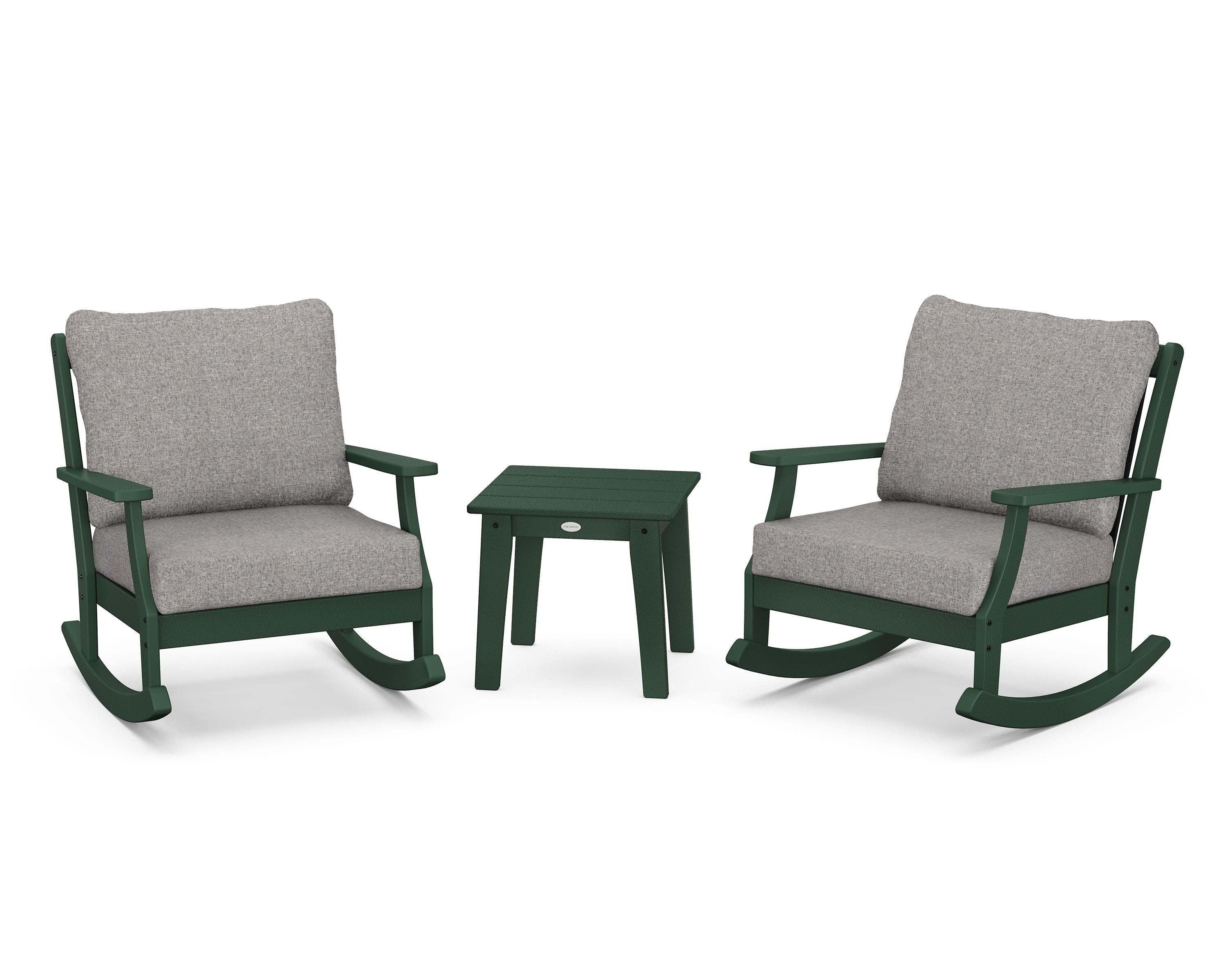 POLYWOOD® Braxton 3-Piece Deep Seating Rocker Set in Green / Grey Mist