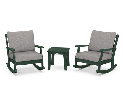 POLYWOOD® Braxton 3-Piece Deep Seating Rocker Set in Green / Grey Mist