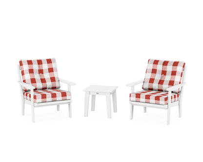 POLYWOOD® Mission 3-Piece Deep Seating Set in White / Buffalo Plaid Crimson