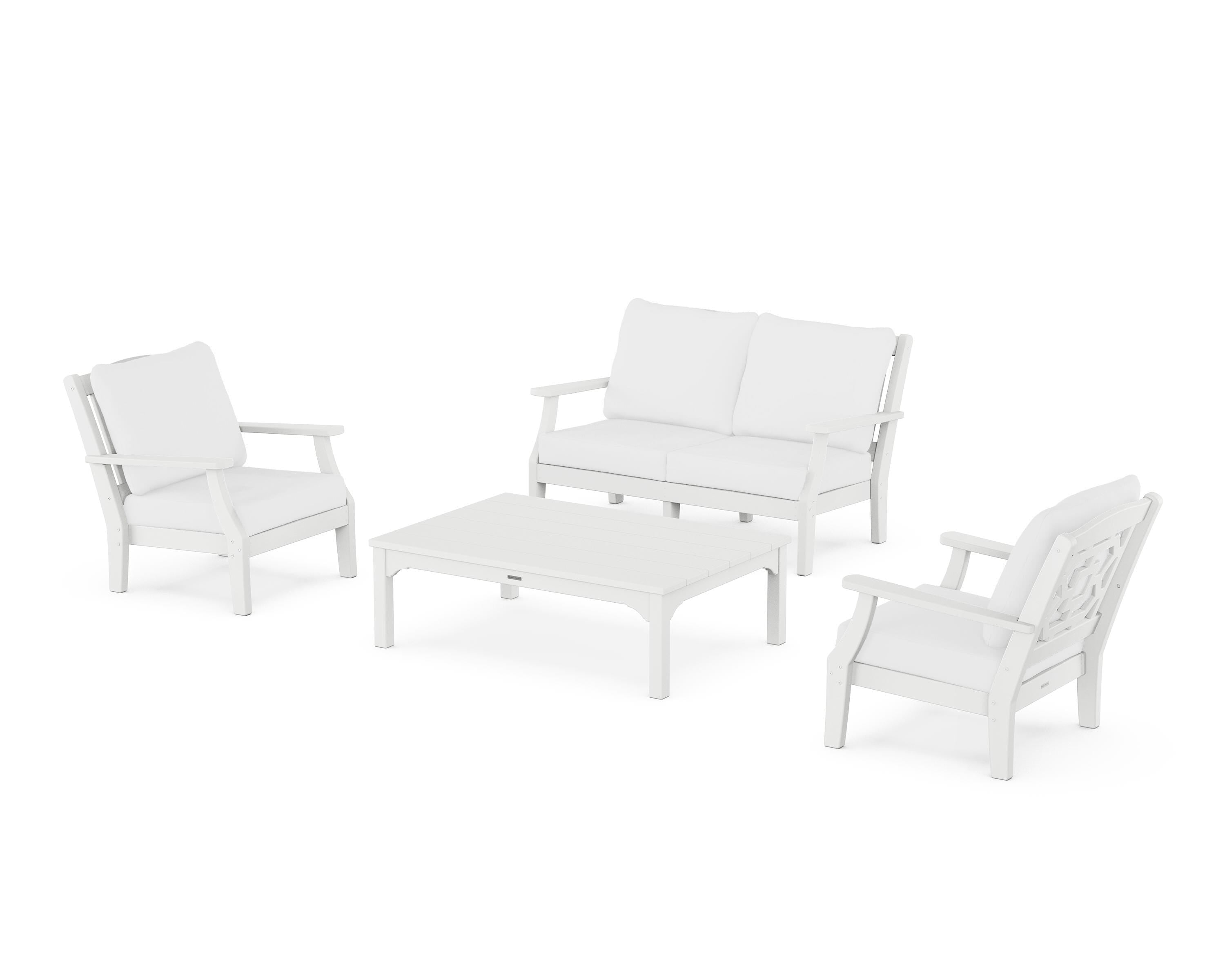 Martha Stewart by POLYWOOD® Chinoiserie 4-Piece Deep Seating Set with Loveseat in White / Natural