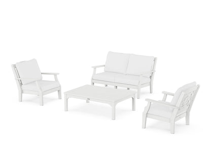 Martha Stewart by POLYWOOD® Chinoiserie 4-Piece Deep Seating Set with Loveseat in White / Natural
