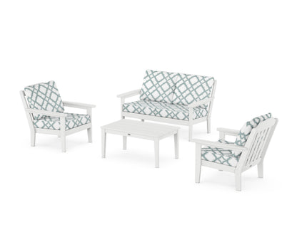 Country Living Cottage 4-Piece Deep Seating Set with Loveseat in White / Trellis Glacier Spa