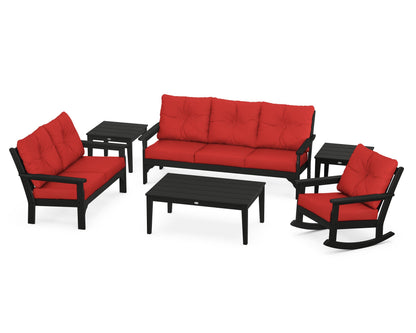 POLYWOOD® Vineyard 6-Piece Deep Seating Set in Black / Crimson Linen