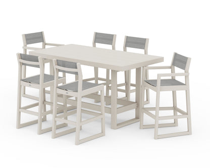POLYWOOD® EDGE Sling 7-Piece Bar Table Set in Sand / Metallic Sling