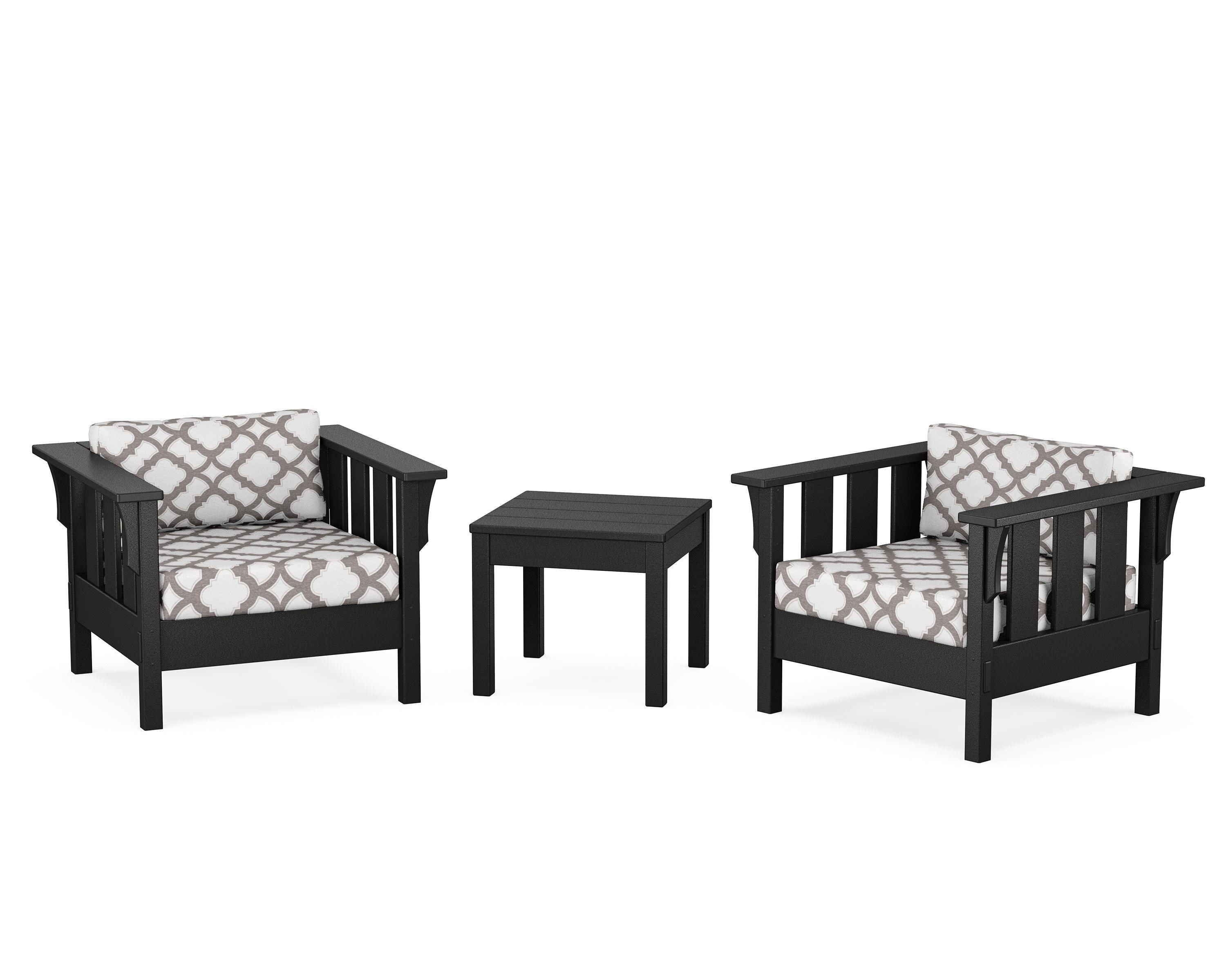 Martha Stewart by POLYWOOD® Acadia 3-Piece Deep Seating Set in Black / Trellis Grey Mist