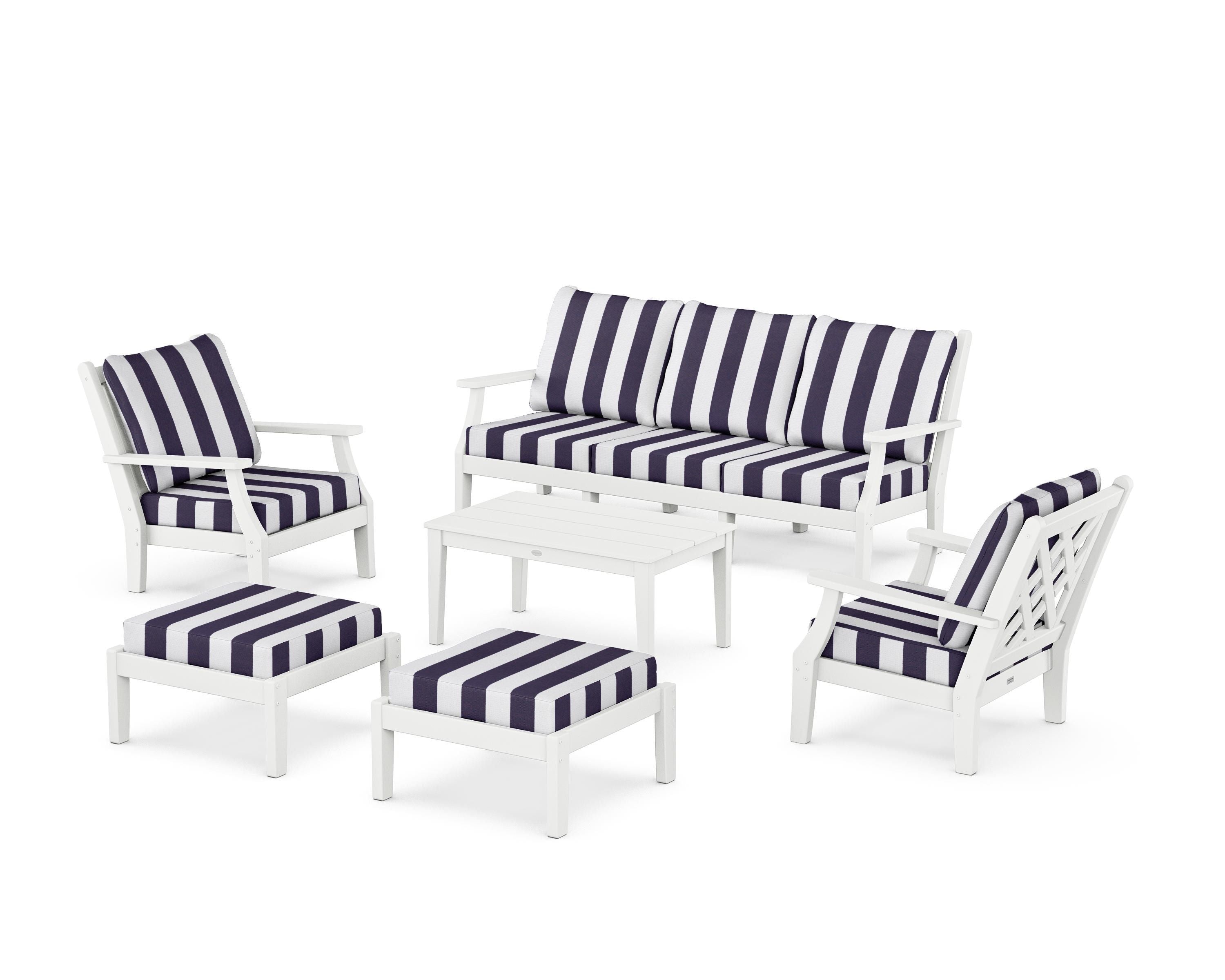 Country Living Wovendale 6-Piece Lounge Sofa Set in White / Cabana Stripe Navy