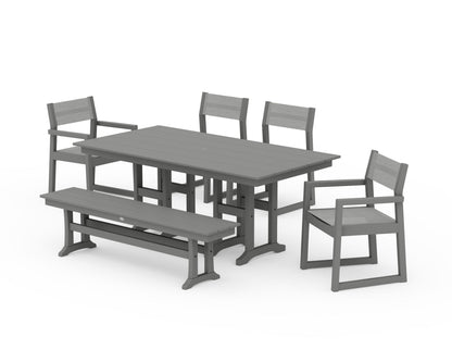 POLYWOOD® EDGE Sling 6-Piece Farmhouse Dining Set in Slate Grey / Metallic Sling
