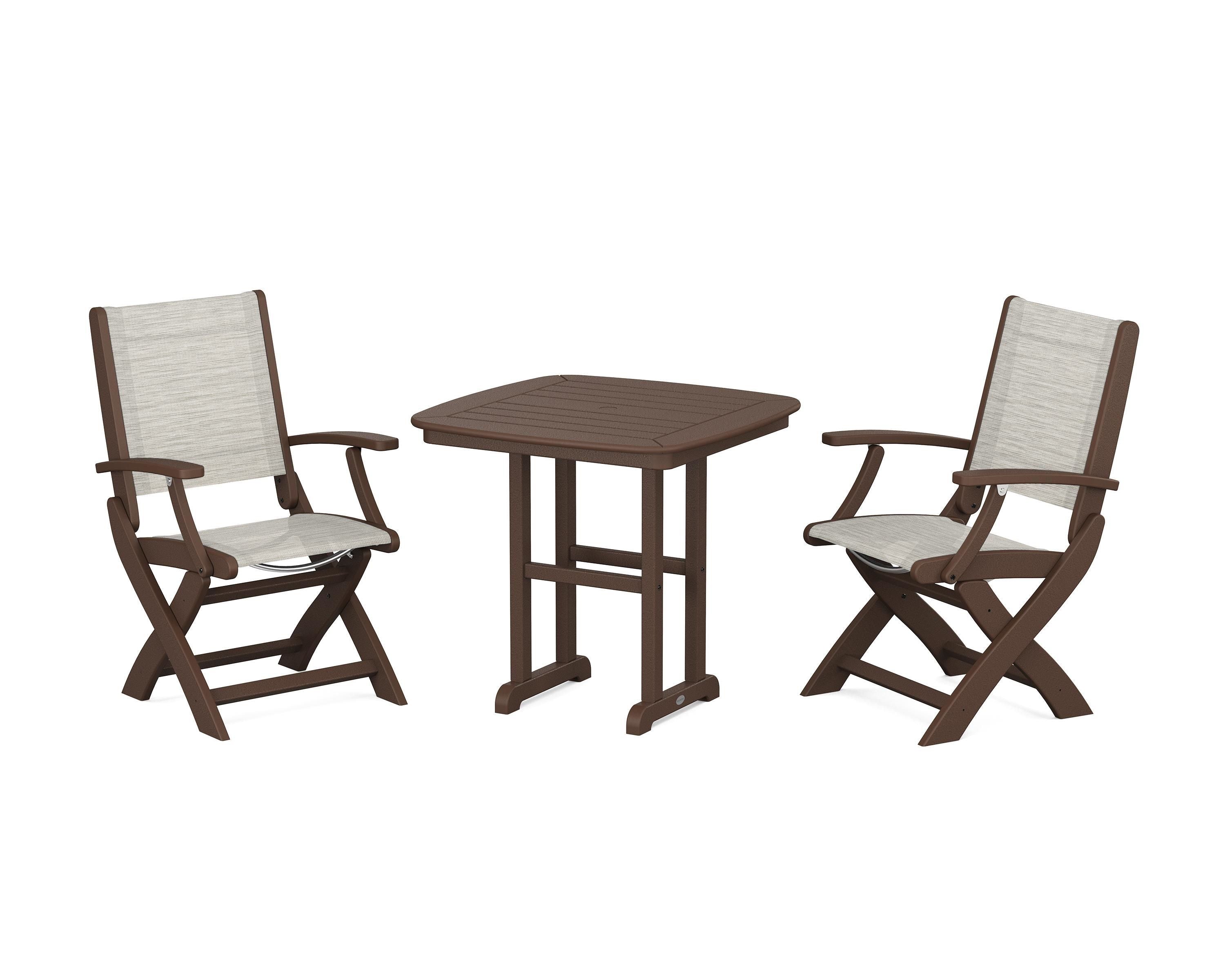 POLYWOOD® Coastal Folding Chair 3-Piece Dining Set in Mahogany / Birch Sling