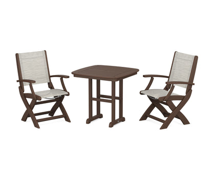 POLYWOOD® Coastal Folding Chair 3-Piece Dining Set in Mahogany / Birch Sling