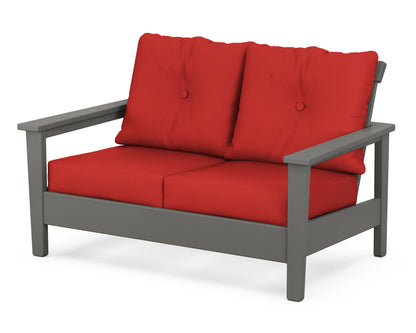 POLYWOOD® Prescott Deep Seating Loveseat in Slate Grey / Crimson Linen