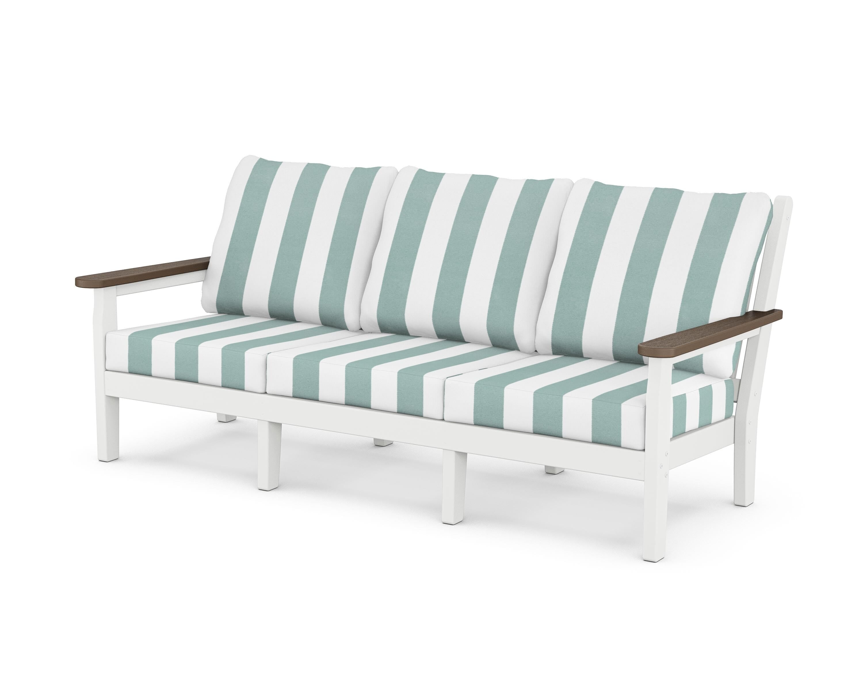 POLYWOOD® Chippendale Deep Seating Sofa in White / Kona / Cabana Stripe Glacier Spa