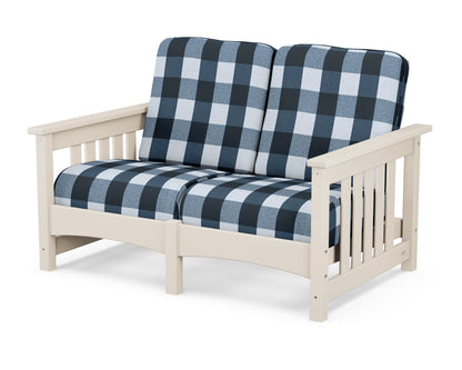 POLYWOOD® Club Mission Loveseat in Sand / Buffalo Plaid Marine Indigo