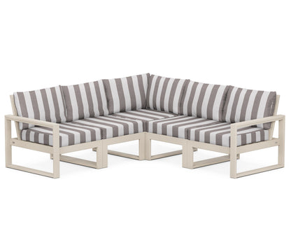 POLYWOOD® EDGE 5-Piece Modular Deep Seating Set in Sand / Cabana Stripe Grey Mist