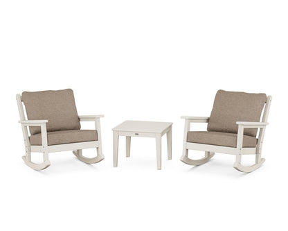 POLYWOOD® Chippendale 3-Piece Deep Seating Rocker Set in Sand / Spiced Burlap