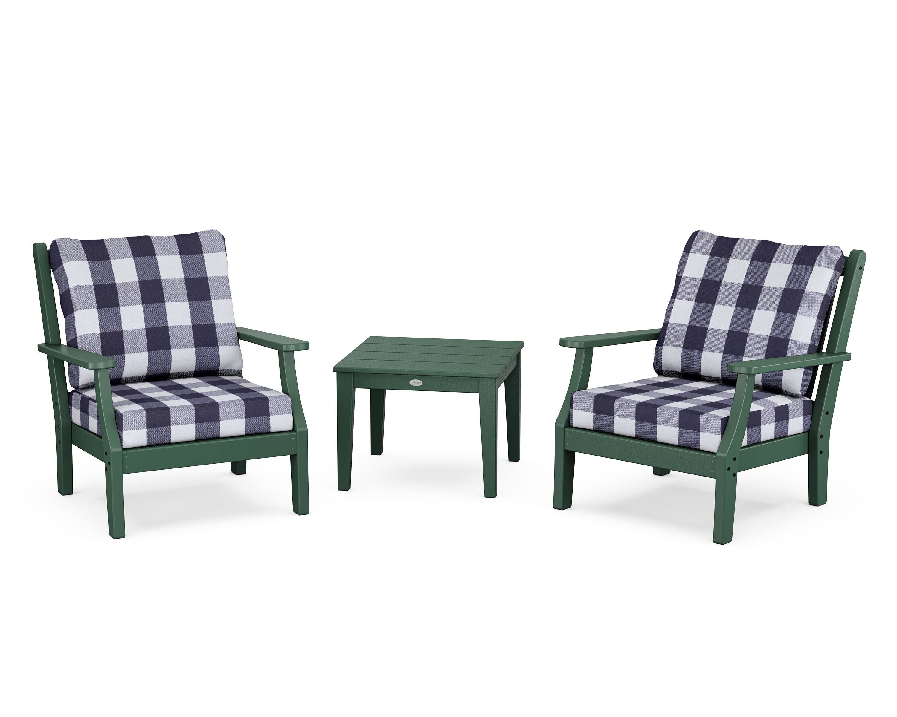 Country Living Wovendale 3-Piece Deep Seating Set in Green / Buffalo Plaid Navy