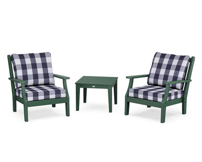 Country Living Wovendale 3-Piece Deep Seating Set in Green / Buffalo Plaid Navy