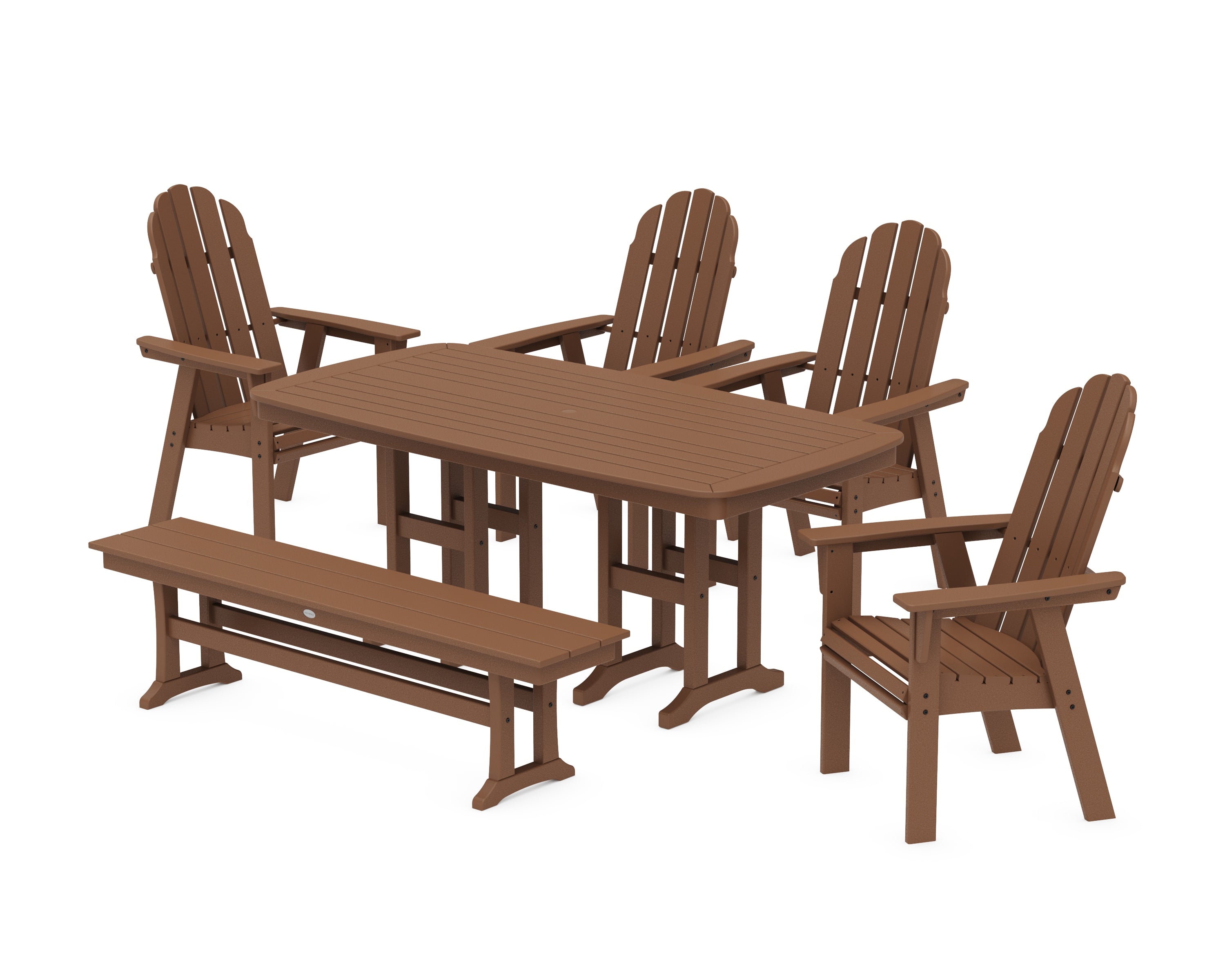 POLYWOOD® Vineyard Curveback Adirondack Chair 6-Piece Dining Set with Bench in Teak