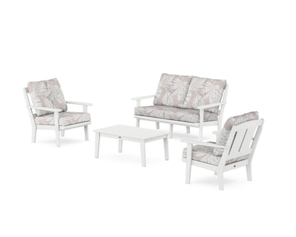 POLYWOOD® Mission 4-Piece Deep Seating Set with Loveseat in White / Leaf Dune Burlap