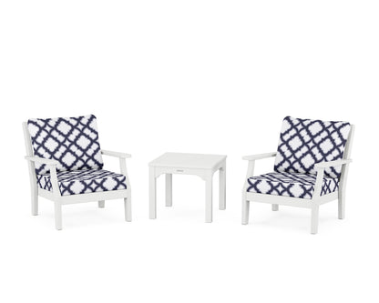 Martha Stewart by POLYWOOD® Chinoiserie 3-Piece Deep Seating Set in White / Trellis Navy