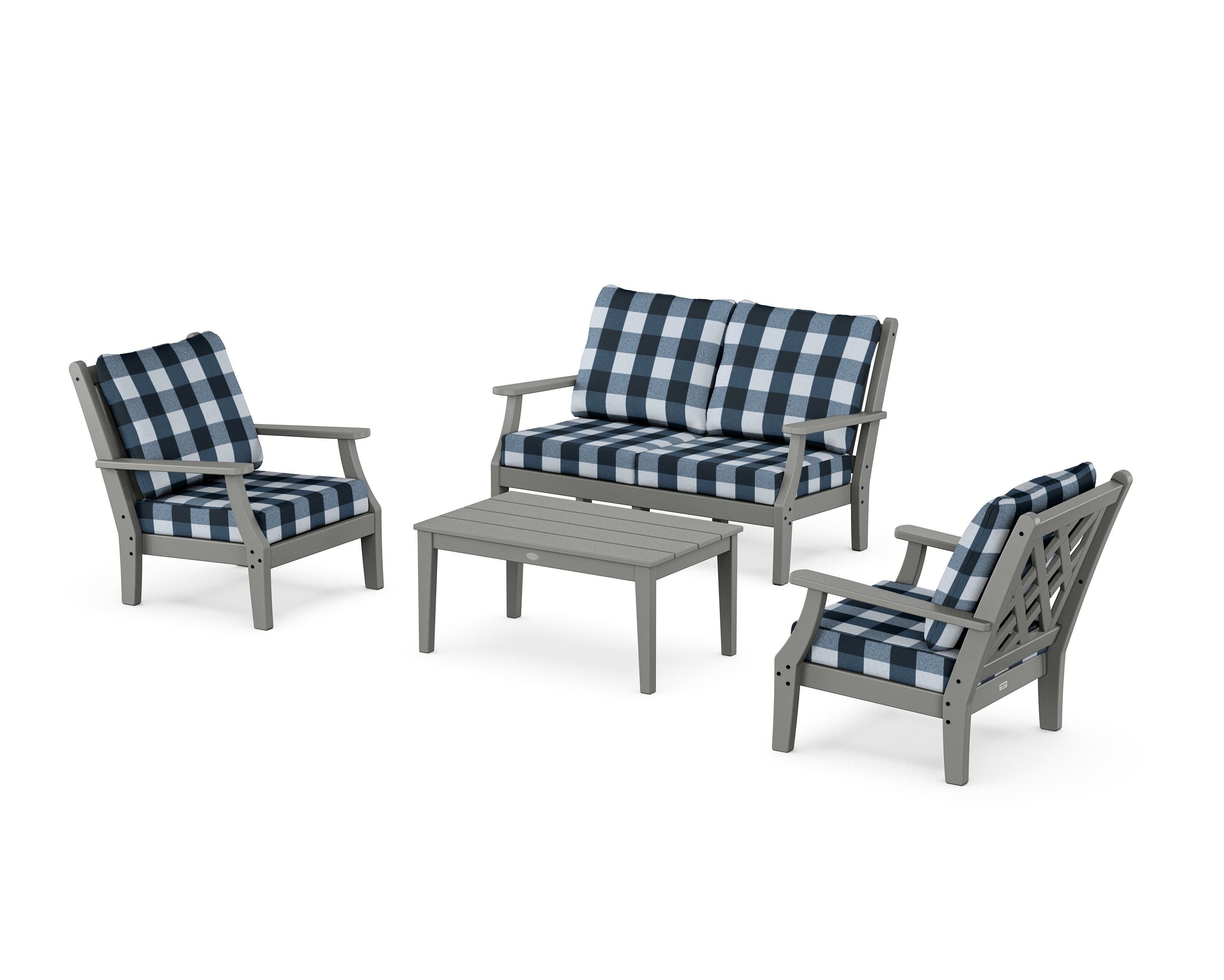Country Living Wovendale 4-Piece Deep Seating Set with Loveseat in Slate Grey / Buffalo Plaid Marine Indigo