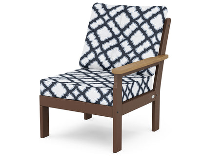 POLYWOOD® Vineyard Modular Right Arm Chair in Mahogany / Natural / Trellis Marine Indigo