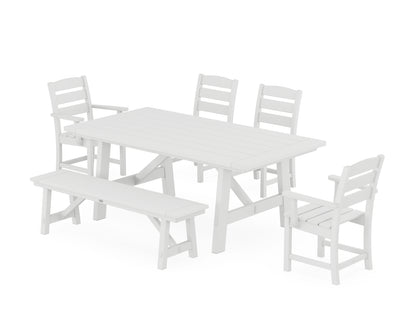 POLYWOOD® Lakeside 6-Piece Rustic Farmhouse Dining Set With Bench in White