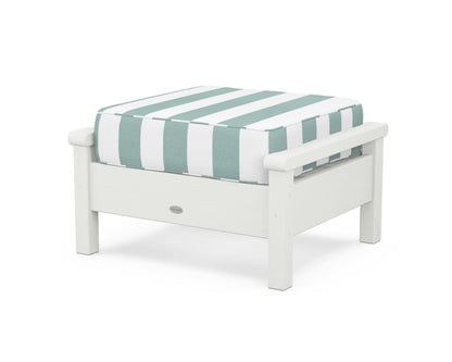 POLYWOOD® Harbour Deep Seating Ottoman in Vintage White / Cabana Stripe Glacier Spa