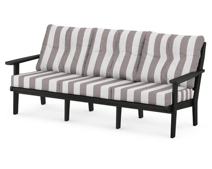 POLYWOOD® Lakeside Deep Seating Sofa in Black / Cabana Stripe Grey Mist