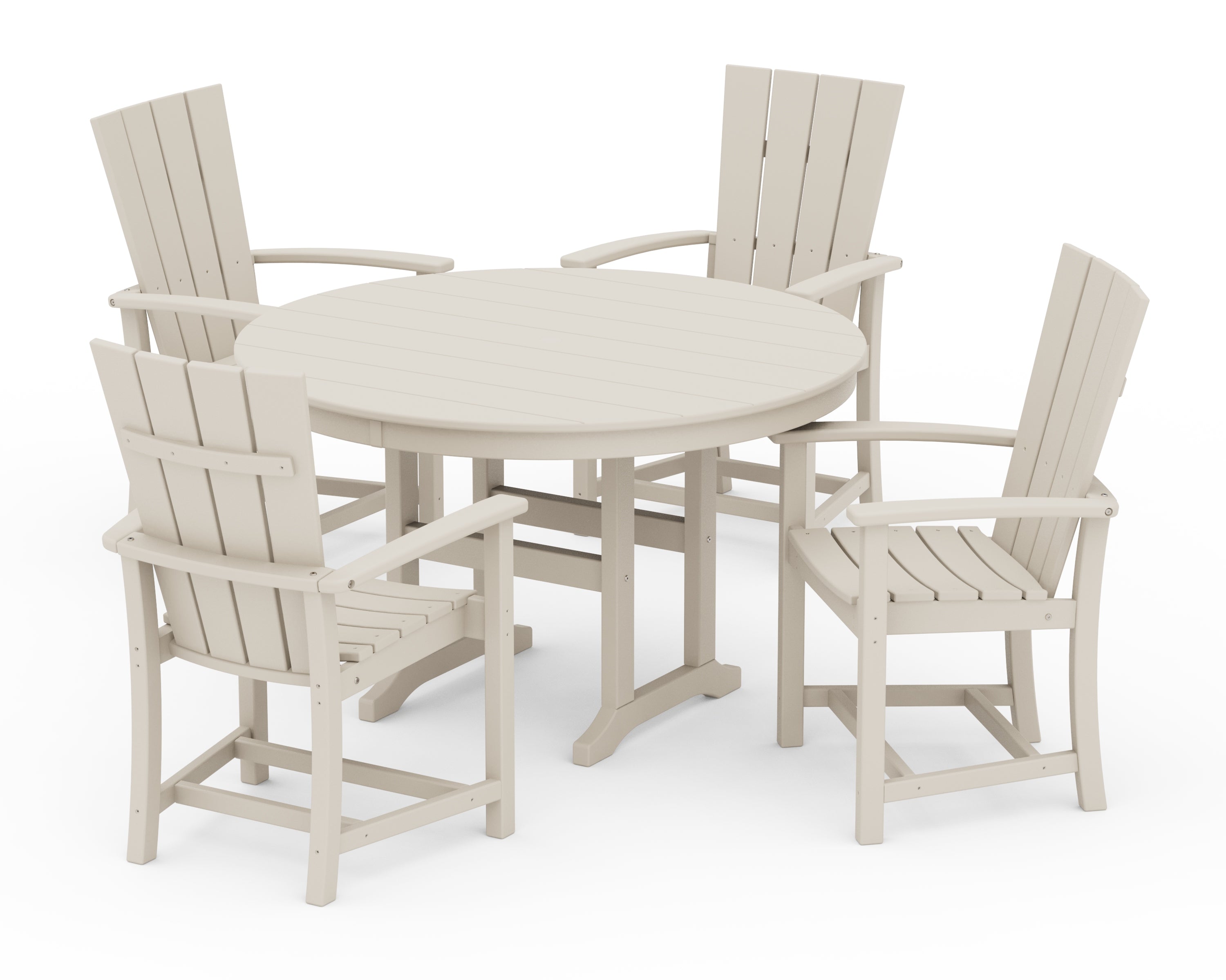 POLYWOOD® Quattro 5-Piece Round Farmhouse Dining Set in Sand