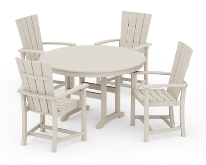 POLYWOOD® Quattro 5-Piece Round Farmhouse Dining Set in Sand