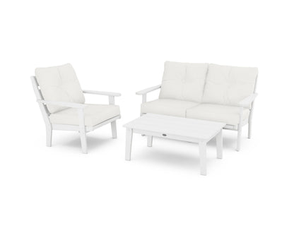 POLYWOOD® Lakeside 3-Piece Deep Seating Set in White / Natural Linen