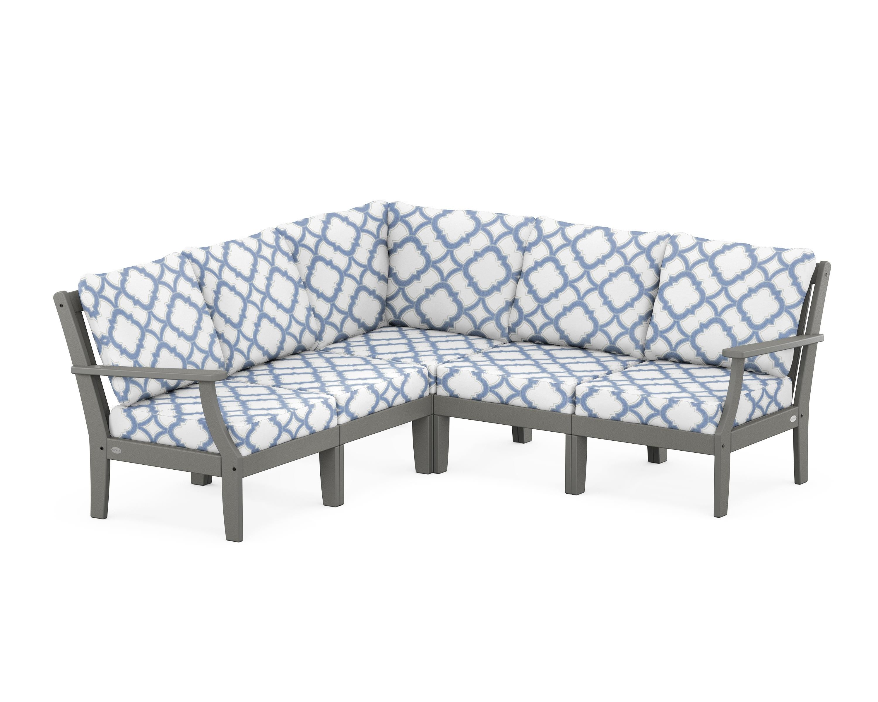 POLYWOOD® Braxton Modular 5-Piece Deep Seating Set in Slate Grey / Trellis Sky Blue