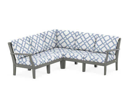 POLYWOOD® Braxton Modular 5-Piece Deep Seating Set in Slate Grey / Trellis Sky Blue