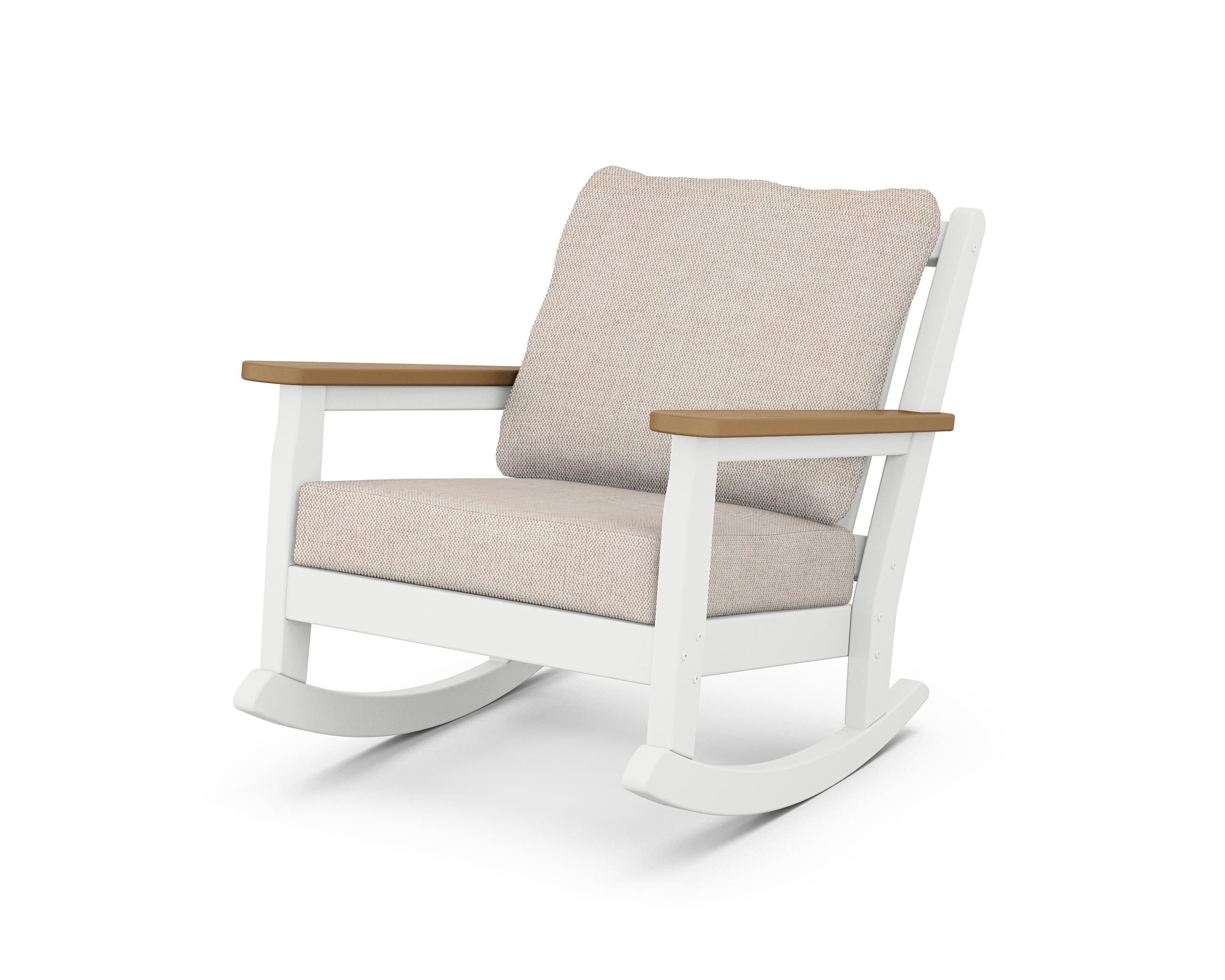 POLYWOOD® Chippendale Deep Seating Rocking Chair in White / Natural / Blend Linen