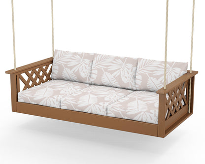 Country Living Wovendale Daybed Swing in Teak / Leaf Dune Burlap