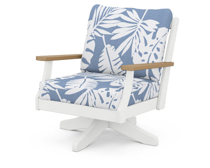 POLYWOOD® Braxton Deep Seating Swivel Chair in White / Natural / Leaf Sky Blue