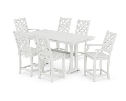 Country Living Wovendale 7-Piece Farmhouse Counter Set with Trestle Legs in White