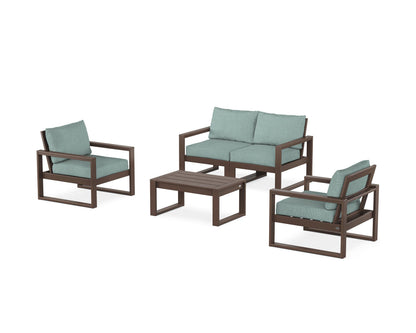 POLYWOOD® EDGE Sectional 4-Piece Deep Seating Set with Loveseat in Mahogany / Glacier Spa