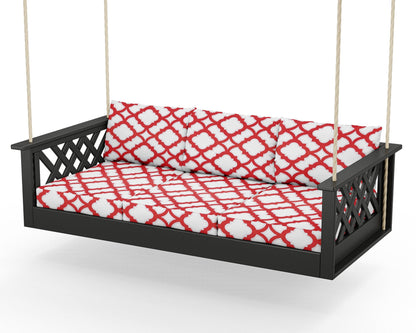 Country Living Wovendale Daybed Swing in Black / Trellis Crimson