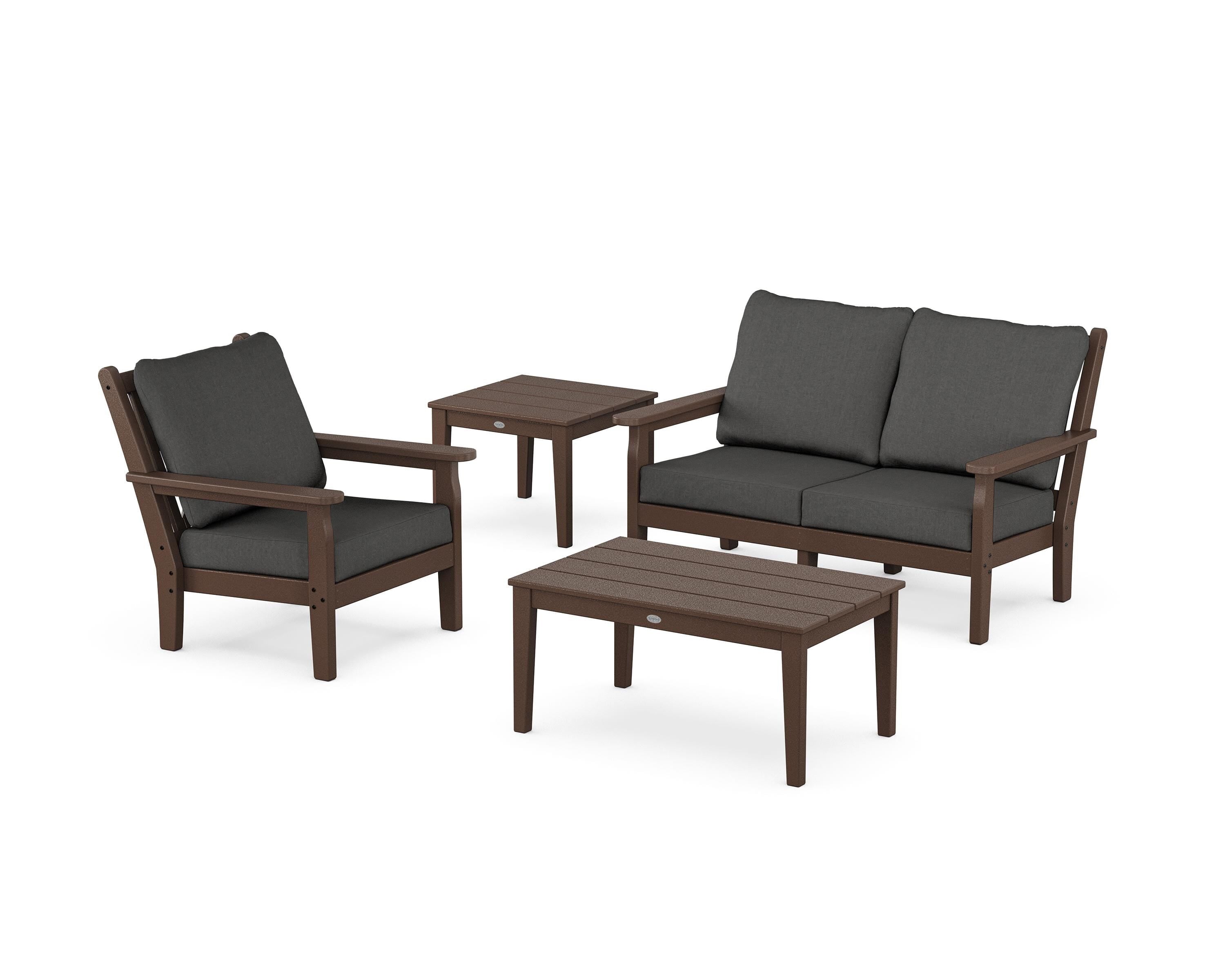 POLYWOOD® Chippendale 4-Piece Deep Seating Set in Mahogany / Spectrum Carbon
