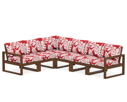 POLYWOOD® EDGE 6-Piece Modular Deep Seating Set in Teak / Leaf Crimson