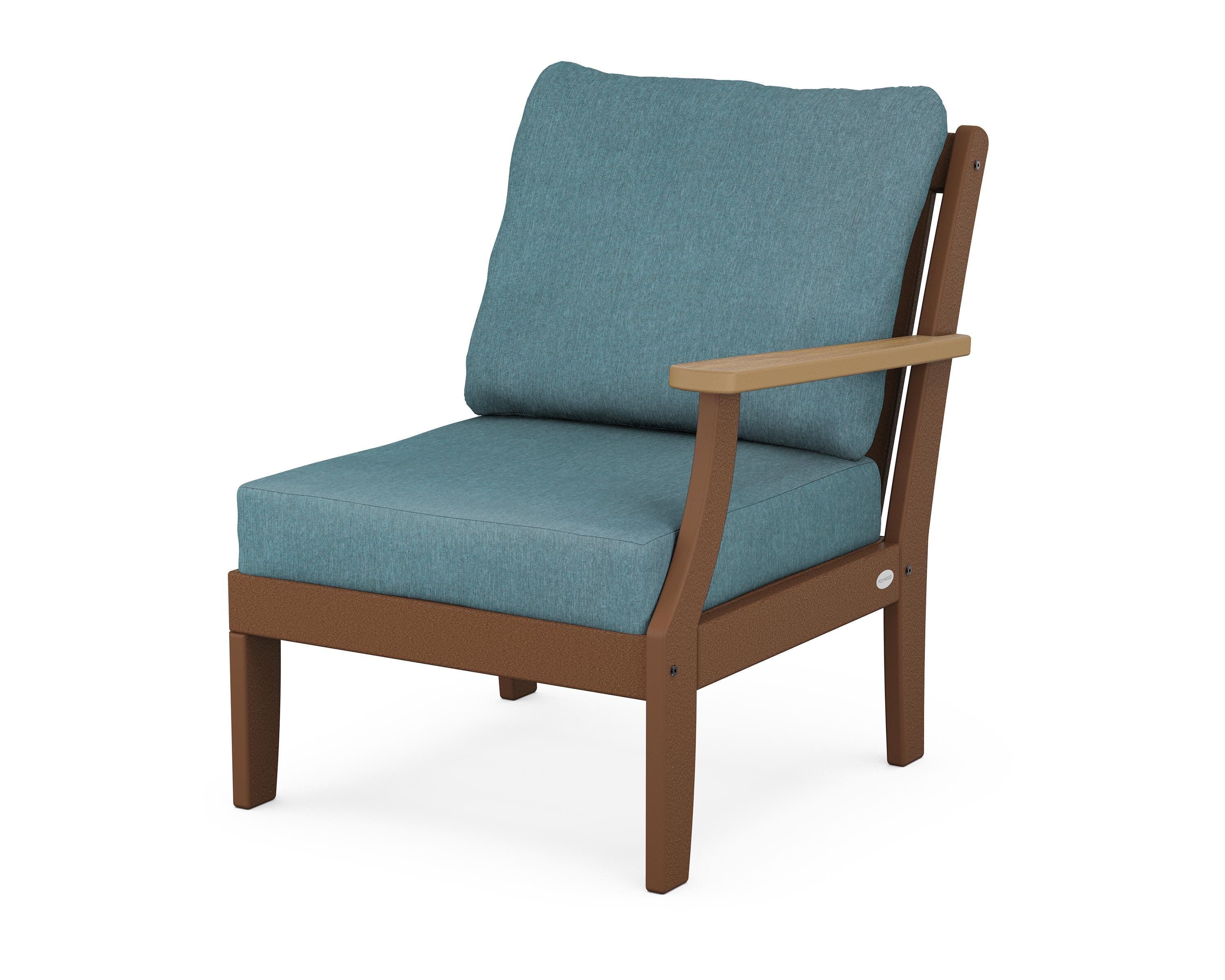 POLYWOOD® Braxton Modular Right Arm Chair in Teak / Natural / Ocean Teal