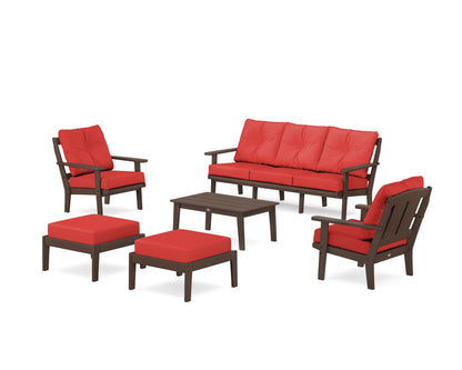 POLYWOOD® Mission 6-Piece Lounge Sofa Set in Mahogany / Crimson Linen