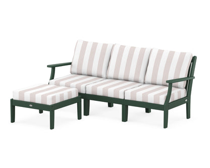 POLYWOOD® Braxton Modular 4-Piece Deep Seating Set with Ottoman in Green / Cabana Stripe Dune Burlap
