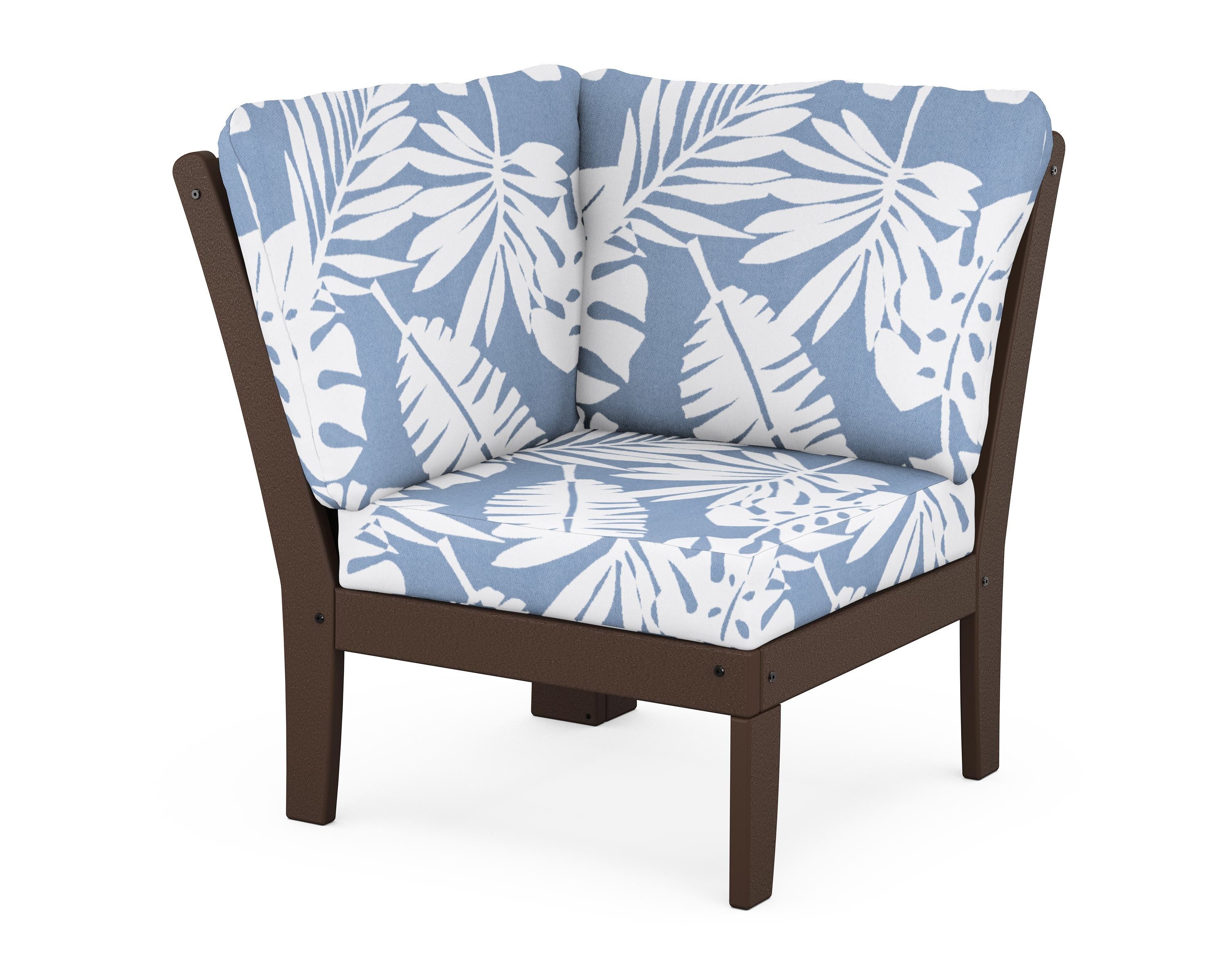 POLYWOOD® Braxton Modular Corner Chair in Mahogany / Leaf Sky Blue