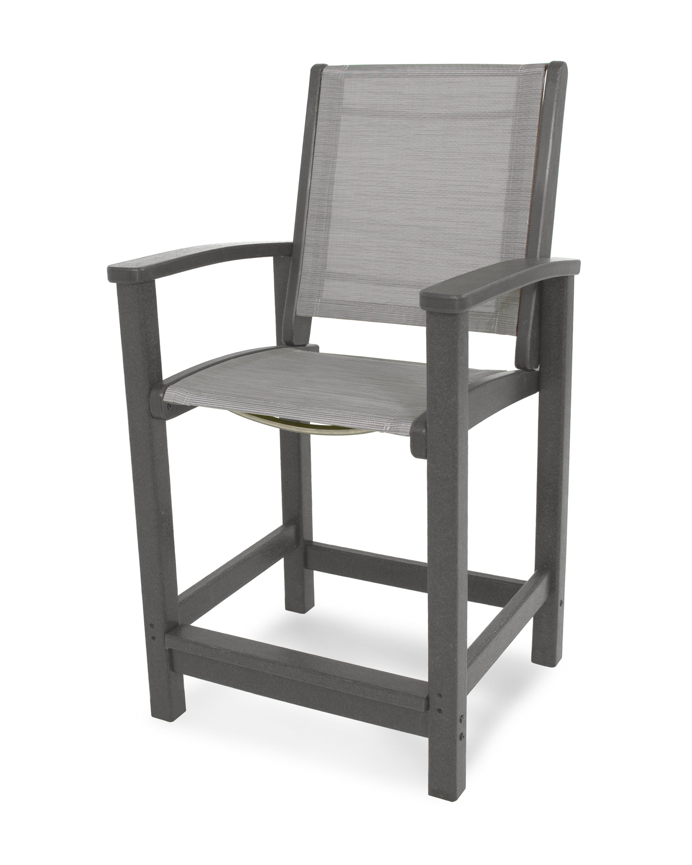 POLYWOOD® Coastal Counter Chair in Slate Grey / Metallic Sling